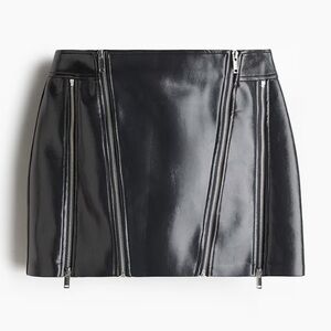 Faux Leather Zipper Detail Mini Skirt - Dark Grey XS